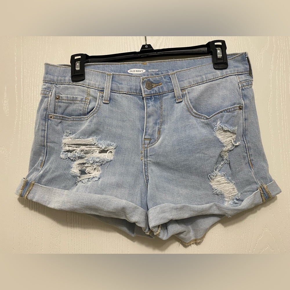 Distressed denim shorts